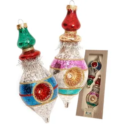 Krebs Glas Lauscha, Christbaumschmuck, Christbaumschmuck im 2er Set - Reflekorformen aus Glas - bunt