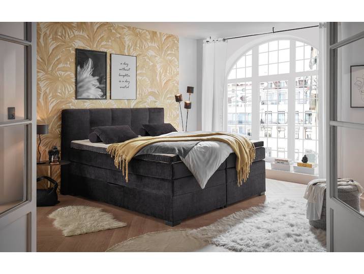 Boxspringbett ED EXCITING DESIGN FANES, Doppelbett mit Bettkasten und Taschenfederkernmatratze H3 , grau (dunkelbraun, anthrazit), B:190cm L:212cm, 100% Polyester, Komplettbetten, Boxspringbett, mit 7cm Visco-Topper, hochwertiger Microvelours-Bezug, 180x200cm, Topseller