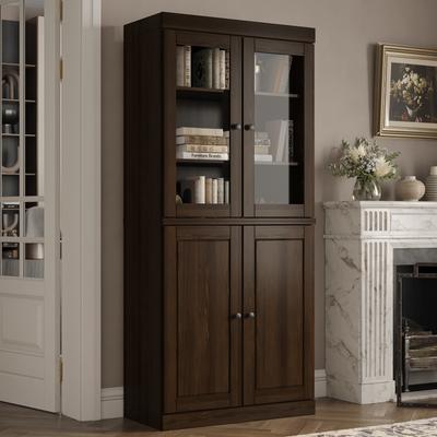 "Palace Imports Solid Wood Raised Panel & Glass 6-Shelf Bookcase, 32""W"