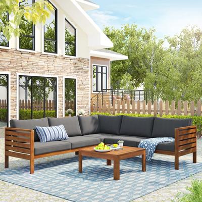 PRO_SELLERS Japanese Style Outdoor Acacia Wood Sectional Sofa Set with Cushions G
