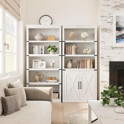 Garvee 5 Tier Book Shelf, Farmhouse Book Case with Cabinet, Tall Book Shelf with Storage Doors