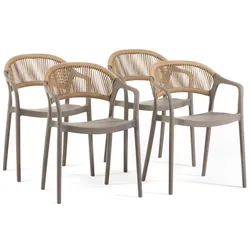 RATTATAN Set aus 4 Stühlen aus Polypropylen mit Kordelgeflecht, elegant, widerstandsfähig, stapelbar, für Garten, Balkon, Bars, Restaurants - JOLANDA - Taupe