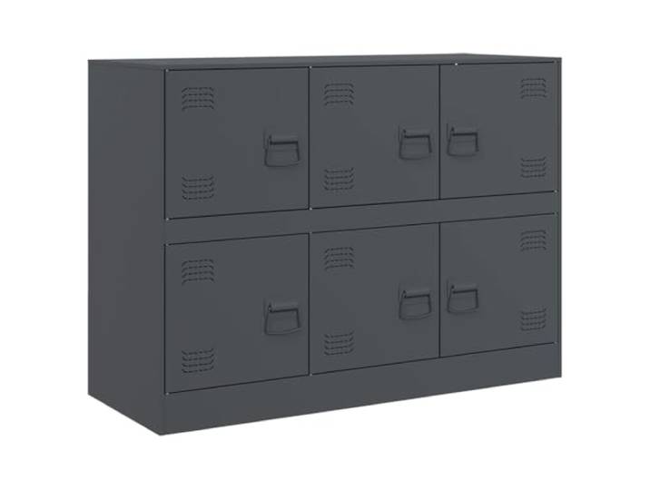 Fisinber Sideboard Anthrazit 99x39x73 cm Metall Kommode mit 6 Türen Robustes Metall Anrichte-Möbelstück im Industrie Design mit 6 Fächern und Griffen für Wohnzimmer und Flur.