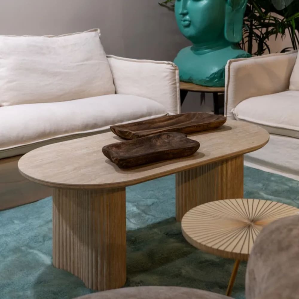 MSO Table basse ovale pierre beige double piètement 120cm Beige 120x46x120cm