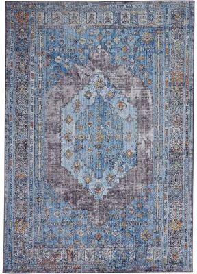 Grand Bazaar Matana Medallion Space Dyed Rug, Azure Blue/Light Gray, Accent Rug