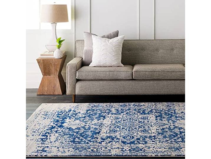 Surya Syracusa Tapis Vintage de Salon\, Salle à Manger\, Chambre\, Cuisine - Boheme Chic\, Design Traditionnel Oriental Multicolore\, Tapis Coloré Poil Court 120x170cm - Bleu\, Beige\, Gris