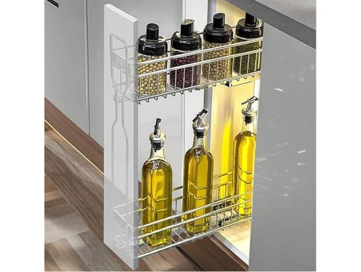 Küchenregal aus Eisen mit 2 Ebenen Größe: 150 mm, 250 mm. Ausziehbarer Stauraum for die Küche: einfacher Zugang(Left,250mm Cabinet)