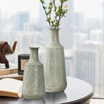 LuxenHome Vintage Grey and Green Metal Bottle Vases (Set of 2)