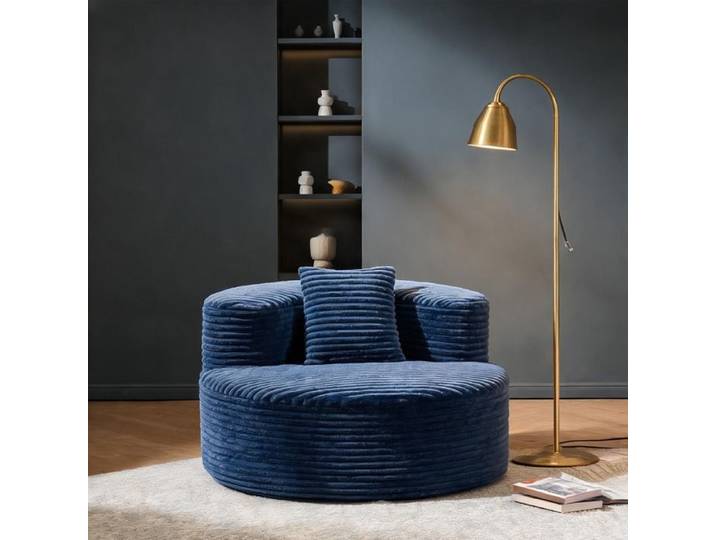 Pouf en tissu corde nuage soft blue – design contemporain forme ronde 112x105x59 cm pour salon relax
