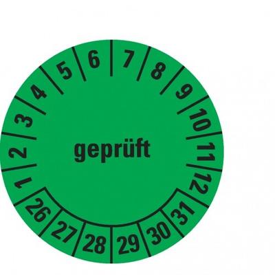 Dreifke® Prüfplakette geprüft 26-31, grün, ökologische Folie, selbstklebend, Ø 30mm, 500 Stk.