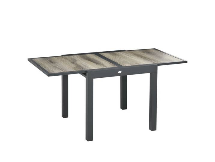 Table de jardin extensible - Extensible 160x80 cm - Cadre en aluminium - Plateau aspect bois - Beige et Gris