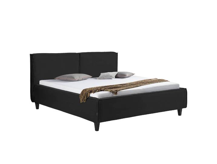 Polsterbett Vio 160 x 200cm Echtleder Lecia Schwarz/Beige Buche