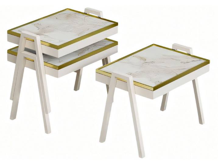 JVmoebel Couchtisch Weißes Holz Couchtisch-Set mit modernem, minimalistischem Design (Set, 3x Couchtisch), Made in Europe
