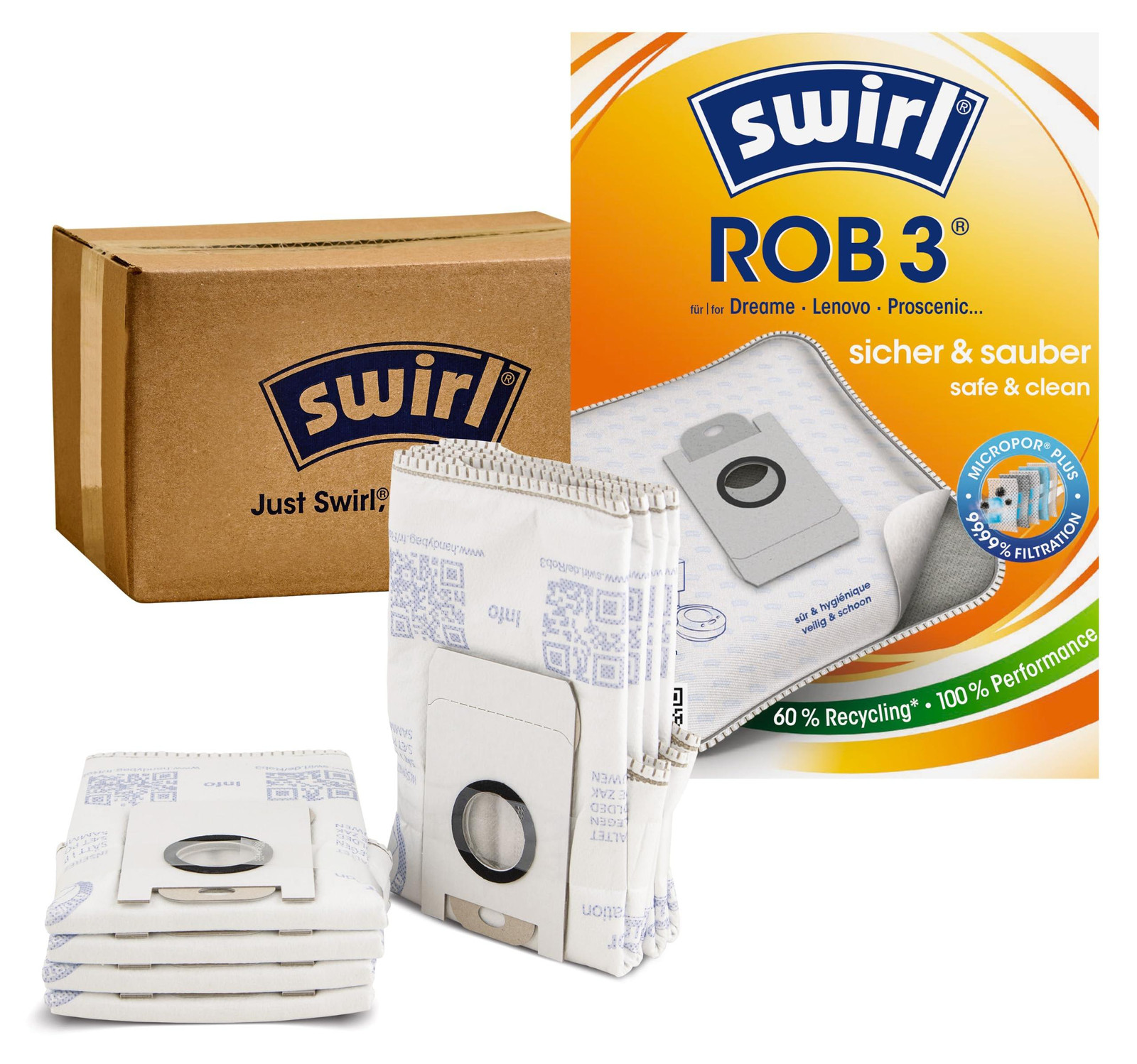 Dripio Stofzuigerzakken ROB 3 EcoPor, 8 stuks, wit, katoen