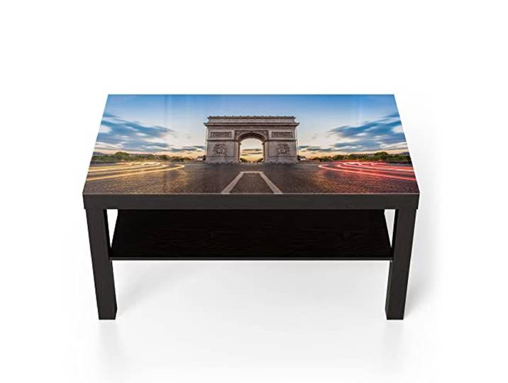 DEQORI Glastisch schwarz groß 90x50 cm Motiv Triumphbogen in Paris ausgefallener Beistelltisch aus Glas Hochglanz Couchtisch fürs Wohnzimmer moderner Couch Tisch mit Design