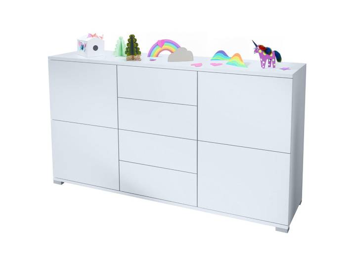 Vladon Sideboard Rova Weiß matt, 138.5x75.5x35 cm, Kleinmöbel, Kommoden, Sideboards
