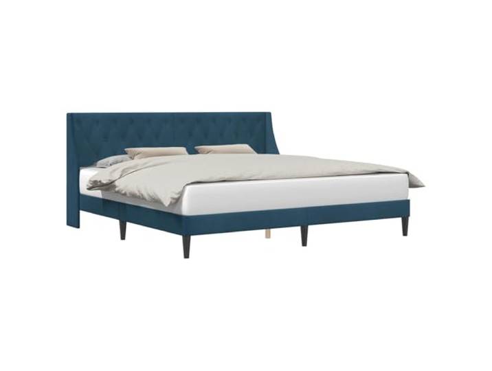 HMDNGOUT Bettrahmen mit Kopfteil Samt Blau 180x200 cm, Doppelbett mit Lattenrost, modernes Bettgestell mit Samtbezug und gedrehten Beinen
