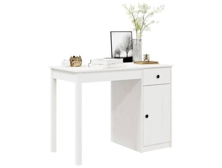 Blanc MEUBLE INFORMATIQUE (1 Personne）- Capacité 60 kg - Bureau secrétaire rectangulaire Blanc 100x50x75cm Bois massif de pin 129209