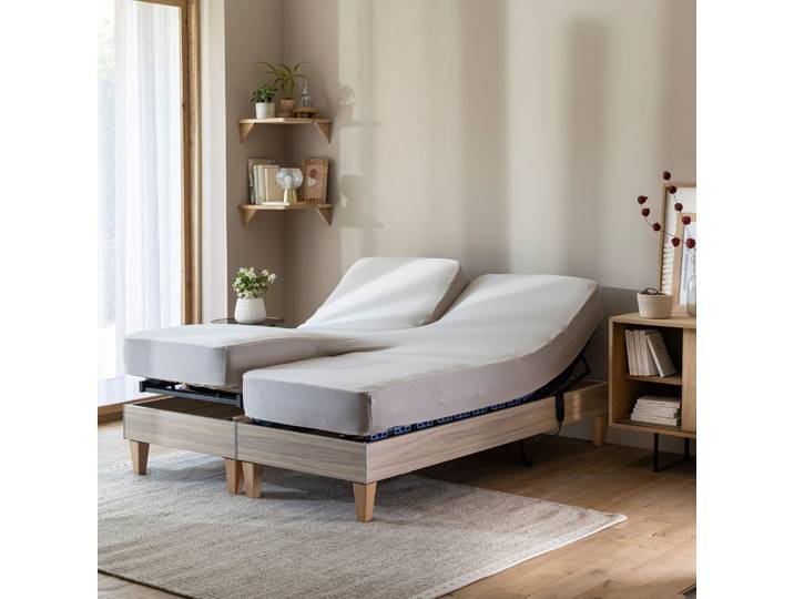Drap housse beige pour lit articulé jersey extensible 2x70x190