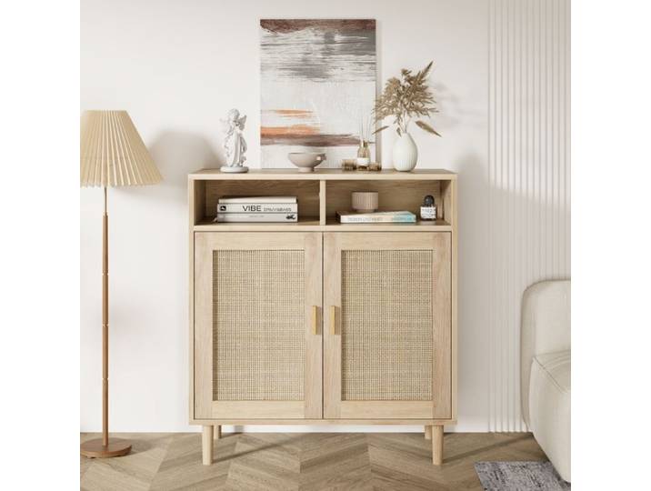Buffet - Buffet d'entrée en rotin moderne - 2 portes étagère réglable - Structure en MDF - 80x40x94 cm - Style Bohème