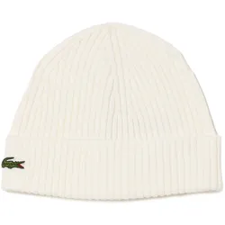 LACOSTE Unisex Mütze - Strickmütze, Beanie, Wolle, Logo-Patch, One Size Weiß