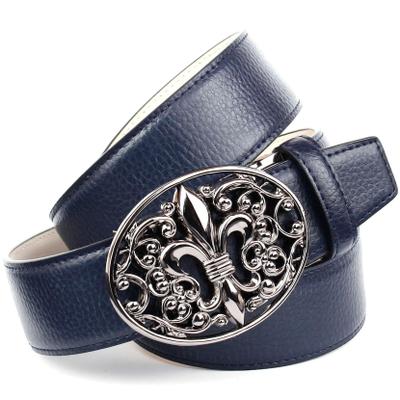 Ledergürtel ANTHONI CROWN, Damen, Gr. 85, blau, Leder, unifarben, Gürtel Ledergürtel, mit Lilien Schließe, helle Rückseite