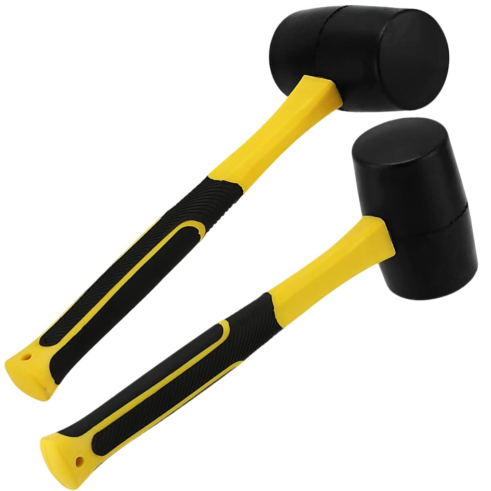 Set van 2 zwarte rubberen hamers van 16oz met glasvezel handvat voor bestrating