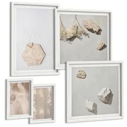 BILDER SET 5er Set - 50x50 cm & 20x30 cm & 40x60 cm Weißer Rahmen - Dezente Boho-Naturtexturen