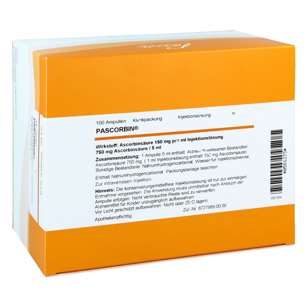 Pascoe pharmazeutische Präparate GmbH Pascorbin 750 mg Ascorbinsäure/5ml Injektionslösung 00581273