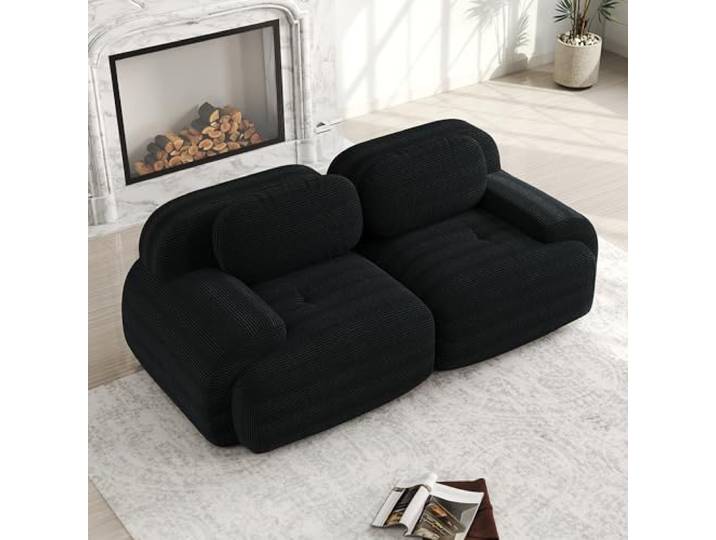 Ball & Cast Cord Sofa, Boneless Couch mit Ottomane, Ohne Montage, Sofa Modular mit Polsterung für Wohnzimmer, Schlafzimmer, Schwarz, 2 Sitze