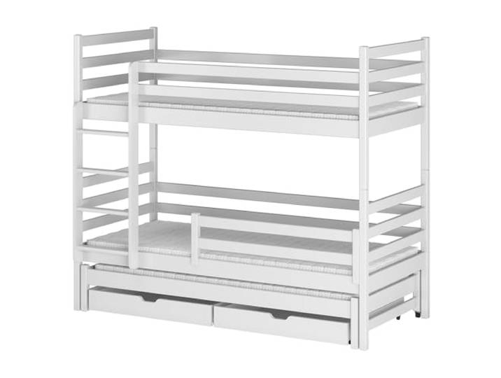 Dreisitzer-Kinderetagenbett LUK 80x170 Weiß, Ausziehbett mit Zwei Schubladen