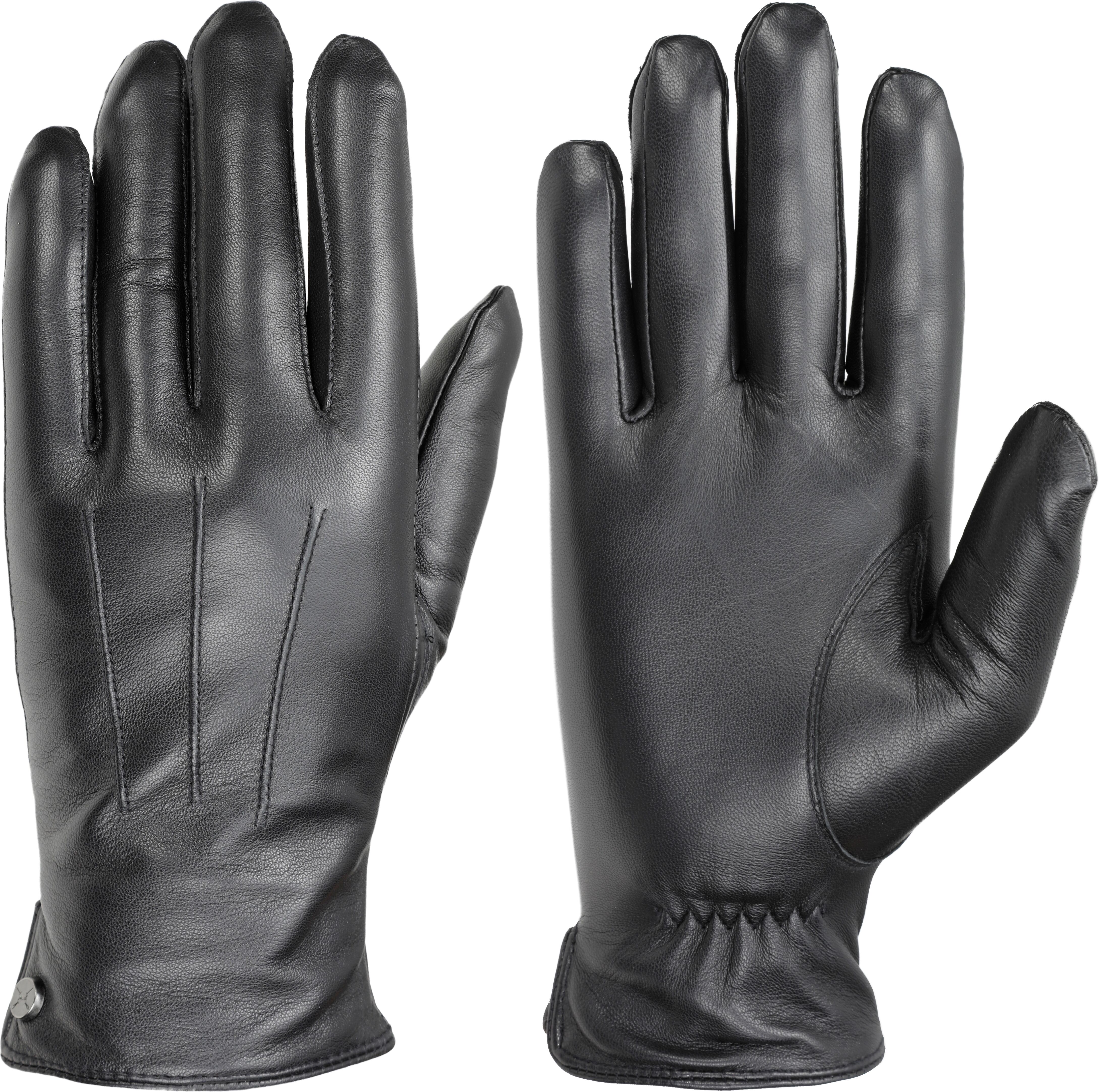 Lederhandschuhe PEARLWOOD "CLIFF", Herren, Gr. 9, schwarz, Schafsleder, unifarben, Handschuhe Lederhandschuhe, weiches Fleecefutter, Dekorative Ziernähte schwarz 9