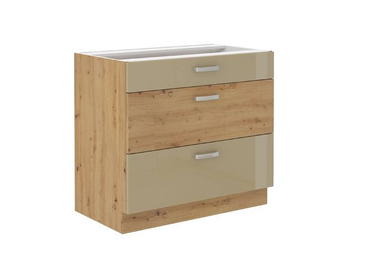 Küchen-Preisbombe Unterschrank 80 cm Eiche Artisan Cappuccino Glanz Küchenzeile Vollauszug Soft-Close