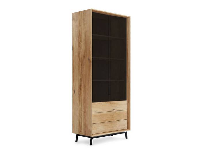 Katmandu Standvitrine Modern Loft aus massiver Eiche mit Glastüren