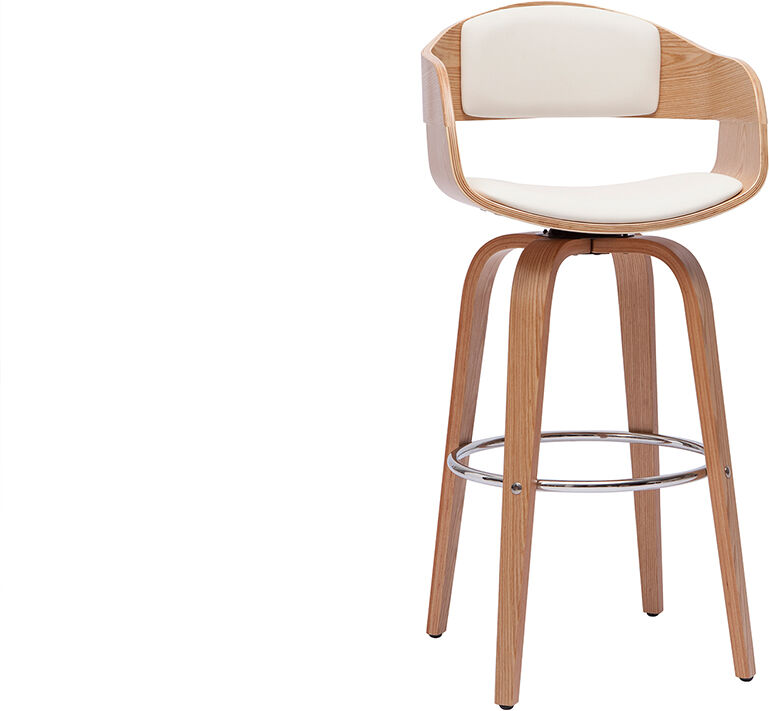 Miliboo Tabouret de bar design pivotant blanc et bois clair H67.5 cm GAO