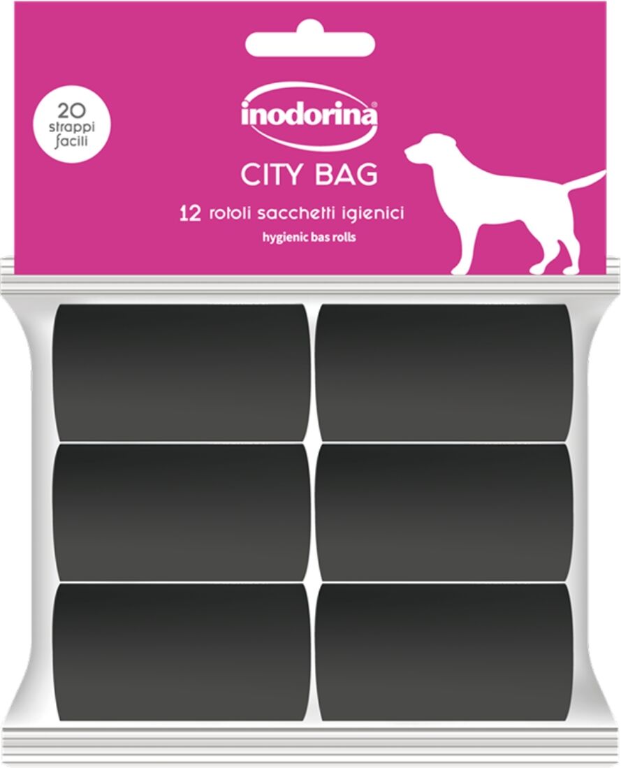 Inodorina Sacchetti Igienici City Bag Nero 12 Rotoli da 20 Sacchetti