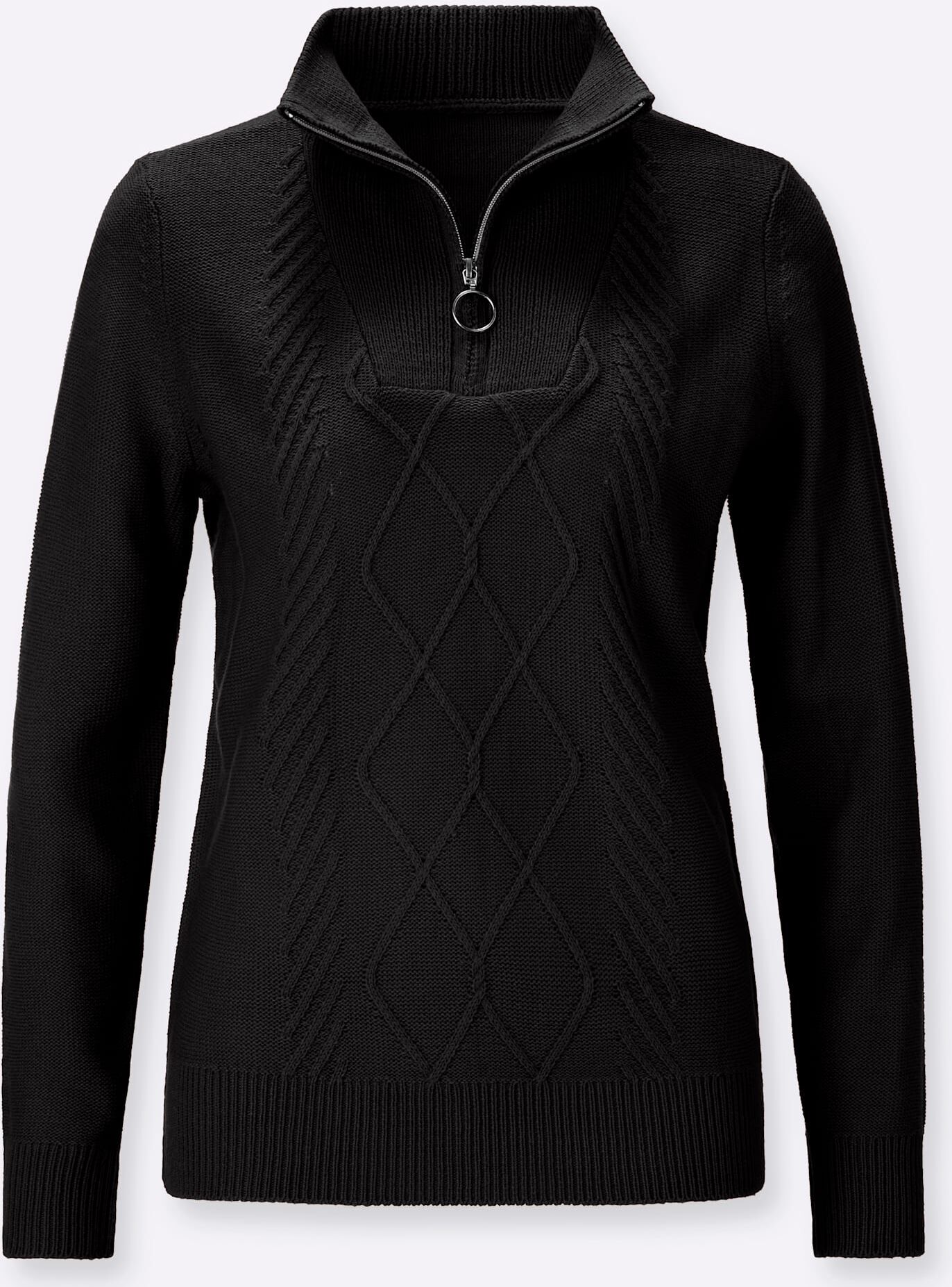 Strickpullover CLASSIC BASICS "Troyer-Pullover", Damen, Gr. 38, schwarz, 100% Polyacryl, unifarben, Pullover Strickpullover schwarz 38