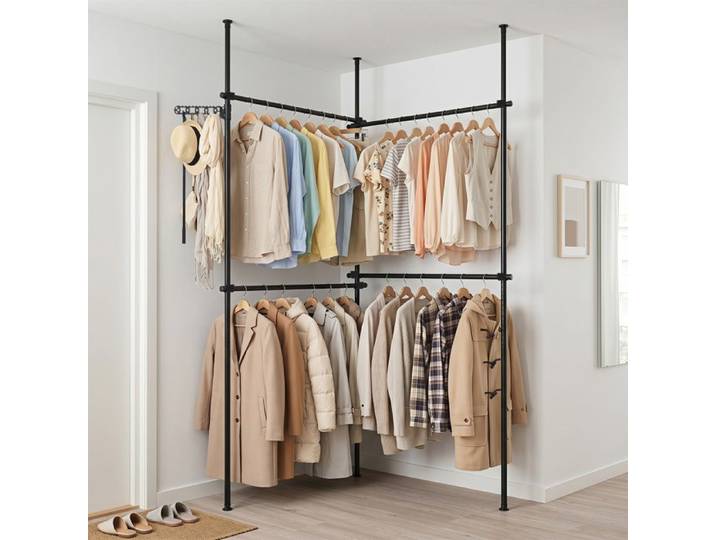 Portant à Vêtements COSTWAY Dressing Ouverte Moderne - Hauteur Réglable 139-244cm avec 4 Tringles pour Chambre Noir
