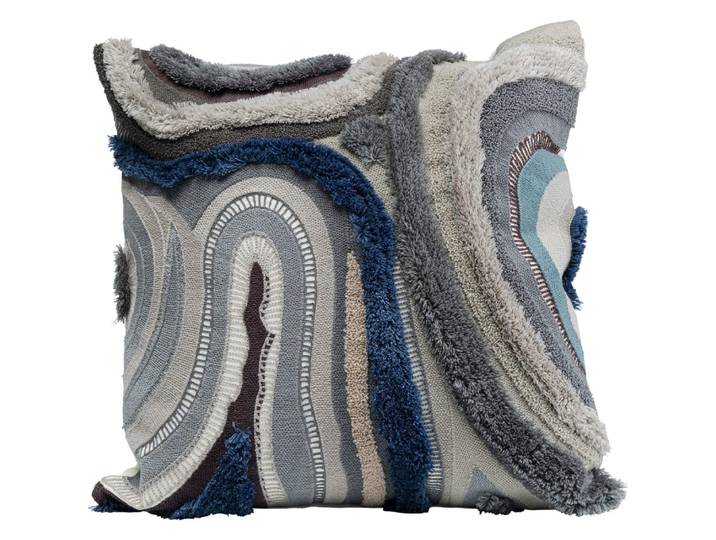 Coussin gris et bleu en coton, polyester et laine