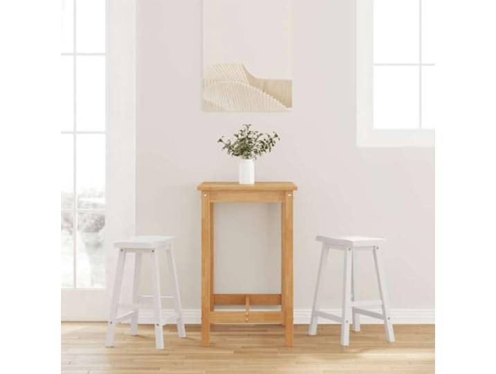 Barhocker, 2 Stück, aus massivem Gummibaumholz, Weiß, mit Fußstütze Massives Gummibaumholz, weiß, integrierte Fußstütze, ergonomisches Design, vielseitig einsetzbar