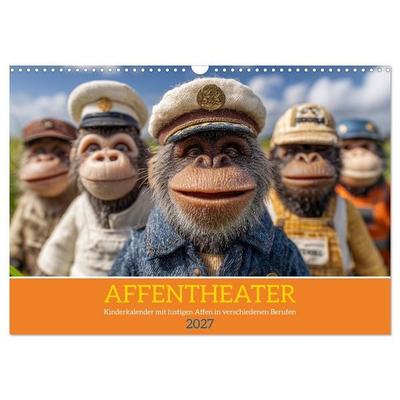 Affentheater - Kinderkalender mit lustigen Affen in verschiedenen Berufen (Wandkalender 2027 DIN A3 quer), CALVENDO Monatskalender