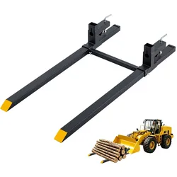 VEVOR Palettengabeln zum Anklemmen 1524mm Gabelzinken mit 907kg Tragkraft, Staplergabel für Traktorlader & Kompaktlader, Stahlkonstruktion, 500-915 mm Verstellbare Stabilisatorstange, Gelbe Spitzen