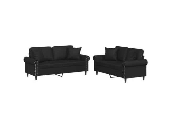 Todiikf 2-TLG Sofagarnitur mit Kissen Couch-Set Kunstleder Schwarz Moderne Polster-Couch-Garnitur fürs Wohnzimmer mit bequemer Schaumstoff-Polsterung und pflegeleichtem Kunstleder-Bezug.