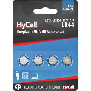HyCell Knopfzelle LR44 / LR1154 / AG13, 140 mAh, 4 Stück