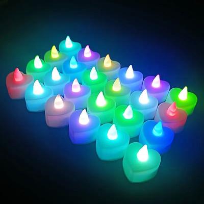 Uplift Treasures 24 Piece Heart Shape LED Flameless Tea Light Candle Set colourful