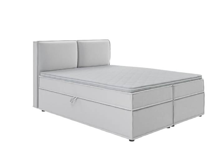 Lit boxspring 160x200 avec rangements, microfibre argenté