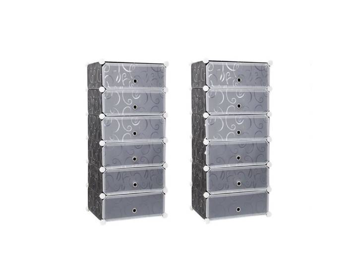 Lifewit Lot de 2 Porte-chaussures en Plastique de 6 cubes DIY Multi-usage Étagères à Chaussures Organiseur avec Portes Noir