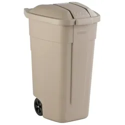 Mülltonne 110 L beige mobiler Container mit beigem Deckel aus Polyproylen, mit Rädern und ergonomischen Handgriffen