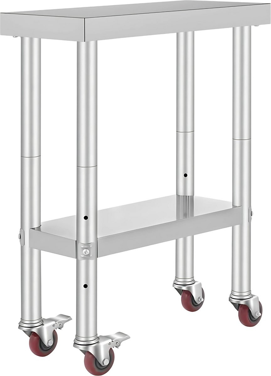 RVS Keukentafel voor horeca - Verplaatsbare werktafel met wielen en keukeneiland