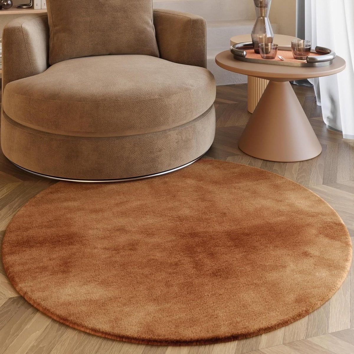 Shaggy Vloerkleed Rond - Terracotta - 150 cm